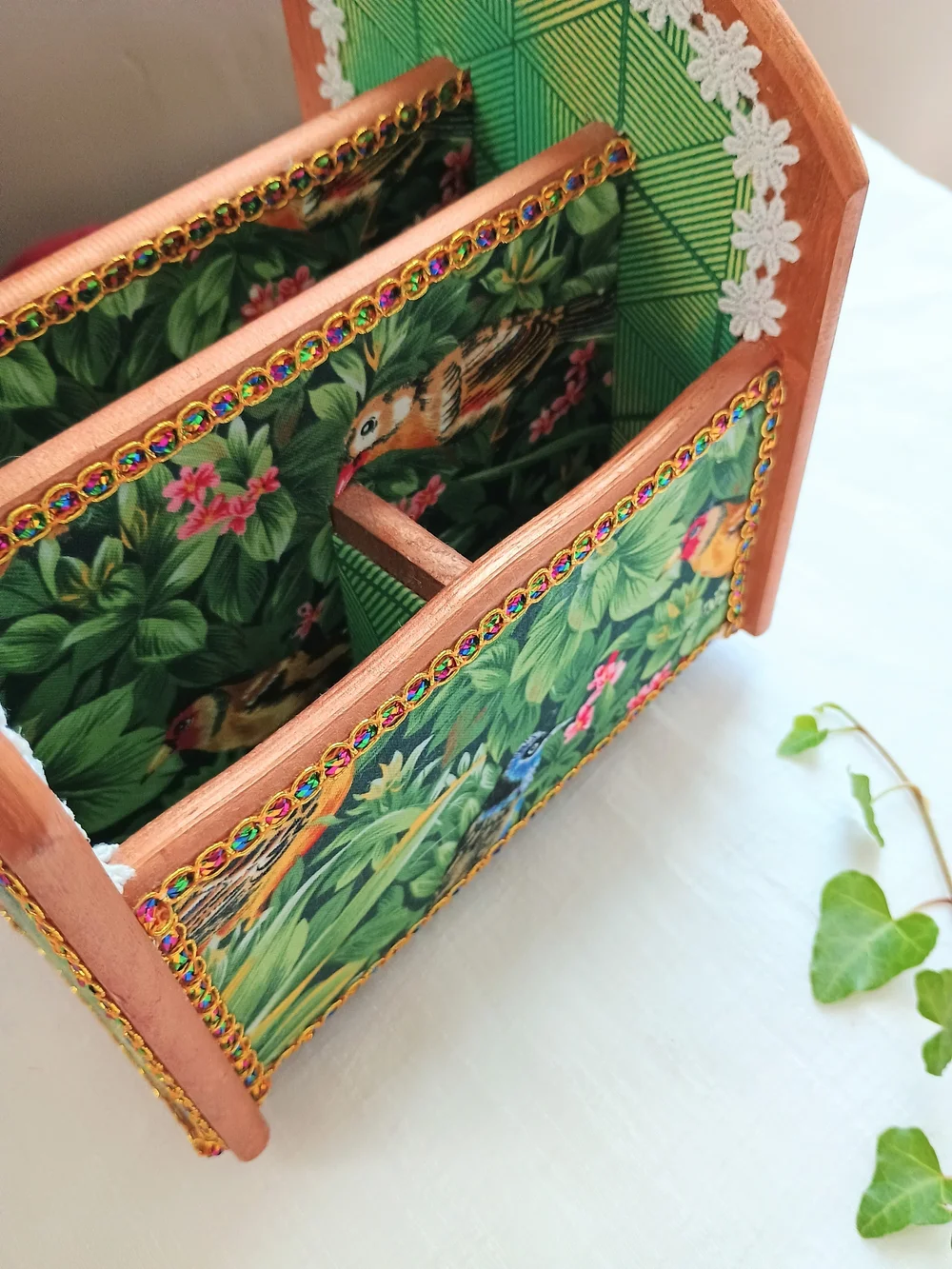 🩵 COTTAGE CORE 🩵 Handmade Wood Organizer W Nature Theme, Lazy Susan, Bird Core